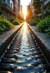 Obraz premium Rainfall Runoff Capture Drainage Channels Moisture Features Tropical Urban Hub