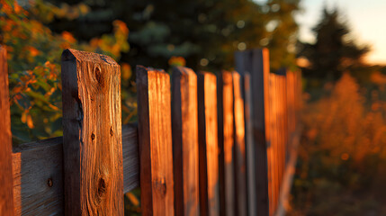 Wooden Fence in Golden Hour Sunlight ultra stock