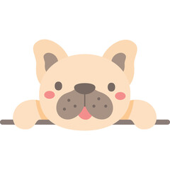 Cute French Bulldog Puppy Peeking Over a Surface with Pink Cheeks and Tongue Out Featuring a Light Beige and Brown Color Palette Perfect for Pet Themed Designs