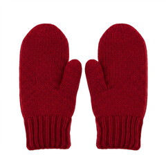 Cozy, hand-knitted red wool mittens, macro texture focus for winter fashion, holiday promotions, or craft blogs. Perfect for Christmas, Valentine's Day, or cold weather themes.