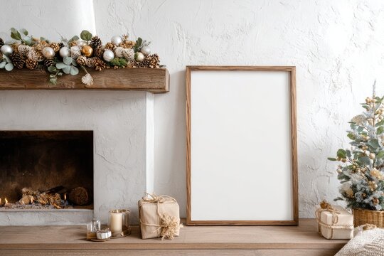 Cozy holiday fireplace decor scene.