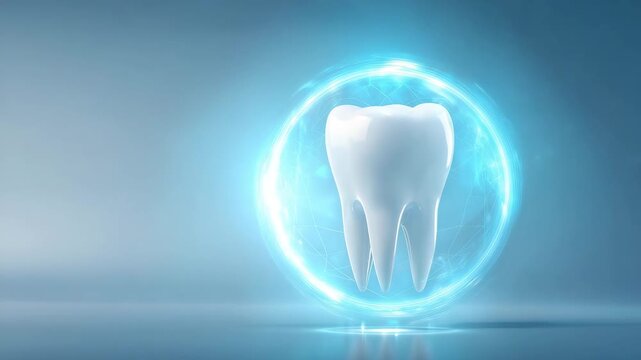 clean white tooth with glowing protective shield dental care hygiene protection concept oral health 3d illustration
