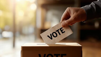 hand placing vote ballot into box election concept democratic process voting participation civic duty political choice