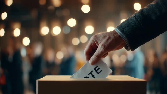 Symbolic scene of ballot being cast into box highlights voting rights democratic values elections and active participation in shaping society