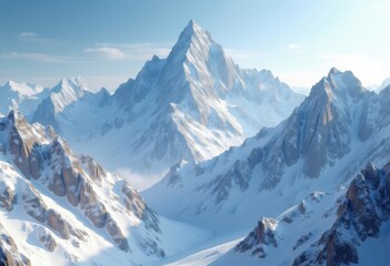 Obraz premium Majestic Snow-Covered Mountain Peaks Glittering Under Brilliant Sunlight