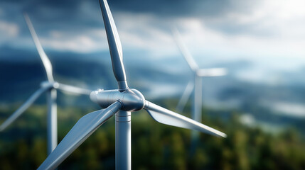 Turbine renewable energy aerial view defocused landscape background wind power generation overhead sustainable electricity production clean energy installation with copy space