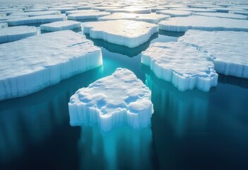 Spectacular Ice Shelf Display Cascading into Deep Crystal Waters of an Endless Limitless Ocean