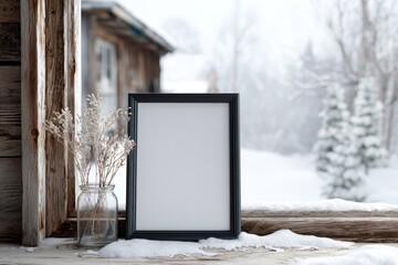 Rustic winter frame scene