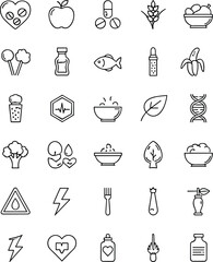 Health and wellness icons, editable stroke, nutrition sketch, medical outline, black and white, vector illustration