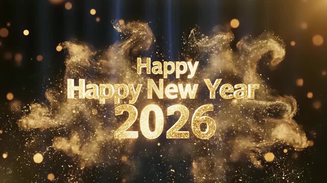 Happy New Year Sign with Glittering Sparks and Fireworks Sizzling against Black Background, Capturing the Concept of Fresh Starts and Optimism in Commercial Uses Related to Countdowns.