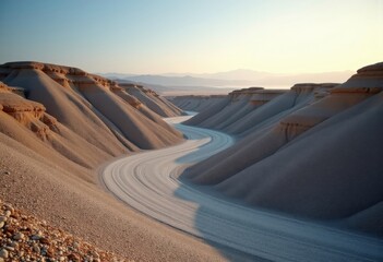Winding Gravel Ridge Artwork Evoking Historical Depositional Patterns in Barren Landscapes