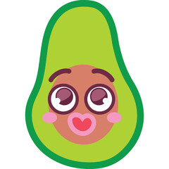 Cute Avocado Character with Happy Expression and Pink Heart Lips White Background Vector Art