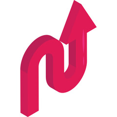 Vibrant Pink 3D Arrow Icon Illustrating a Sharp Turn and Upward Trajectory on a Transparent Background With Subtle Shadows