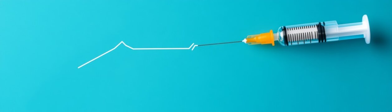 Syringe Needle Injection with Upward Trend Line on Blue, Vaccine , Healthcare