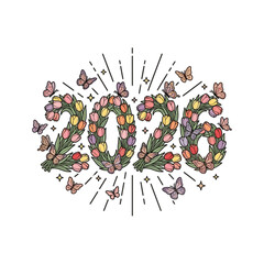 2026 Floral Tulip and Butterfly Typography Vector Illustration