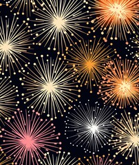 Naklejka premium Gold silver pink champagne glasses fireworks pattern abstract nature line.