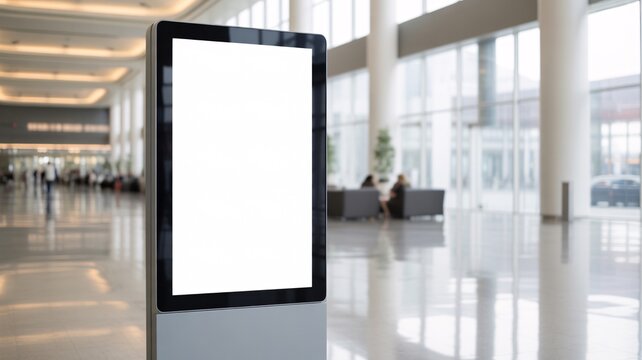 Showcase your brand with a modern advertising display in a bright corporate lobby space - Powered by Adobe
