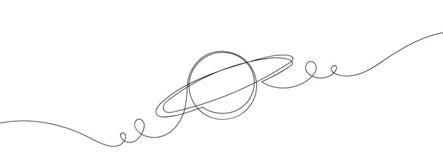 Saturn in one continuous line vector drawing. Editable stroke. © Proongnee