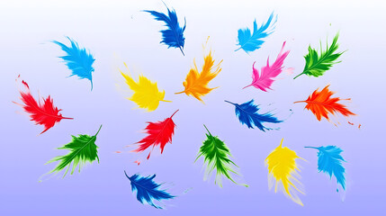Colorful paint splashes resembling feathers, vibrant artistic design, abstract background