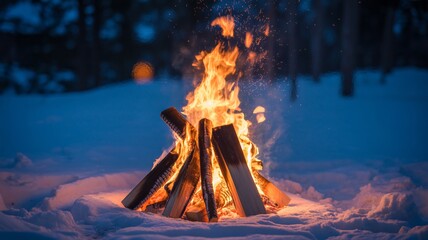 Cozy up with this bonfire in the winter snow, holiday gatherings and festive celebrations