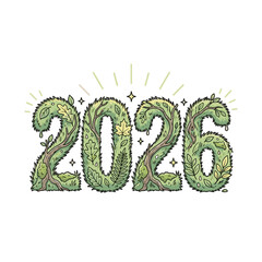 2026 Organic Grass and Foliage Typography Vector Illustration