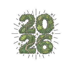2026 Organic Grass and Foliage Typography Vector Illustration2