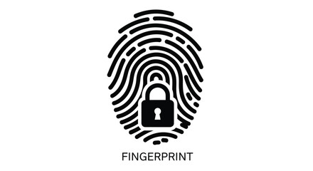 A black fingerprint icon contains a padlock representing secure digital identity and data protection