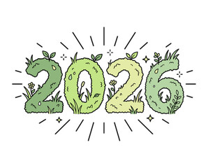 2026 typography made of fresh green moss and grass2