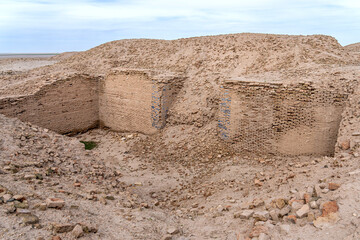 The walls and bricks in the excavation site in the Ancient City of Uruk, Iraq