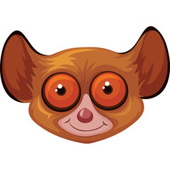 Obraz premium Cute Cartoon Loris Face With Big Orange Eyes Pink Nose and Wide Smile Isolated on Transparent Background