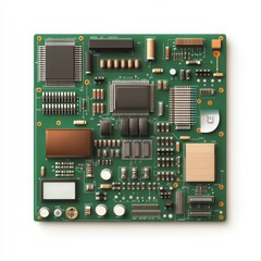 Digital circuit board with various electronic components and connectors.