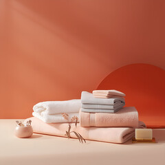 Neatly Folded Bath Towels in a Clean Minimal Spa Setup
