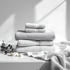 Neatly Folded Bath Towels in a Clean Minimal Spa Setup
