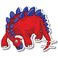 A Red Cartoon Dinosaur With Blue Spikes And Spiky Tail With A Transparent Background