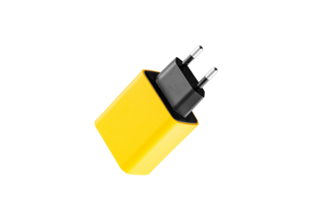 adapter for charger with USB and Type C connector, yellow, on isolated or white background close-up