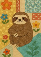 Obraz premium Cute sloth on colorful background.