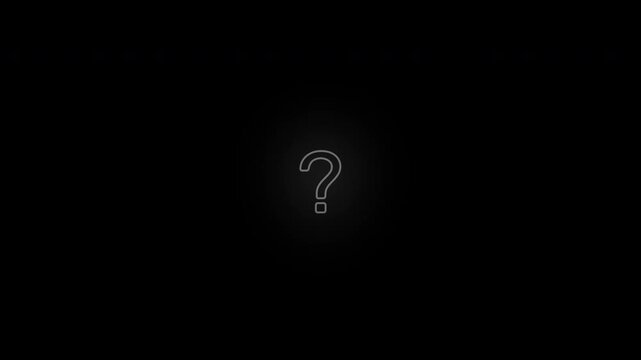 Glowing neon question mark animation on black background, loopable bright symbol with vivid light motion perfect for modern digital visuals.
