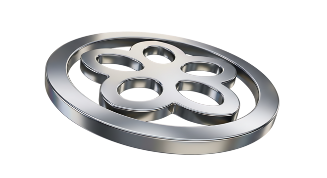 Polished Silver Embossed Flower Shape, with Circular Outline, isolated on transparent background, PNG