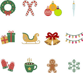 Set of twelve flat design Christmas holiday icons