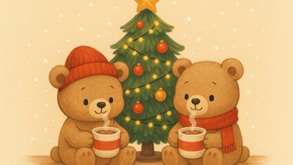 Cute festive bears celebrating Christmas desktop wallpaper