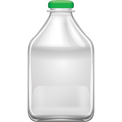 Clear Glass Bottle With Green Cap Filled With White Liquid For Beverages And Dairy Products Isolated On White Background Clean And Simple Design