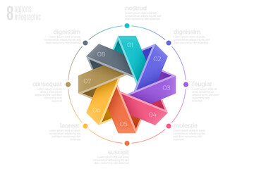 Circular diagram template with 8 options, infographic vector illustration.