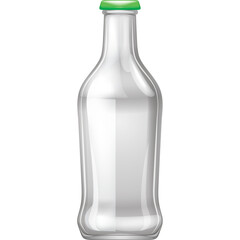 Clear Glass Bottle with Green Cap and Transparent Background Clear Water Bottle with Green Lid Isolated on White Studio Background for Refreshing Drinks and Beverages