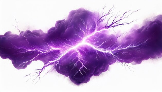 vibrant purple lightning bolt with smoky energy isolated on white background purple electric glow sparkle energy isolated on white background