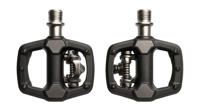 Wide platform clipless pedals with adjustable tension for secure shoe fit.
