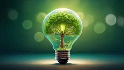 the concept of green energy in a light bulb with a tree symbolizing sustainability