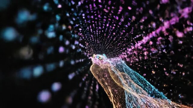 Tunnel of Innovation: Dynamic, vibrant particles converge into a futuristic tunnel, symbolizing technological advancement, data flow and interconnectedness in a compelling visual narrative.