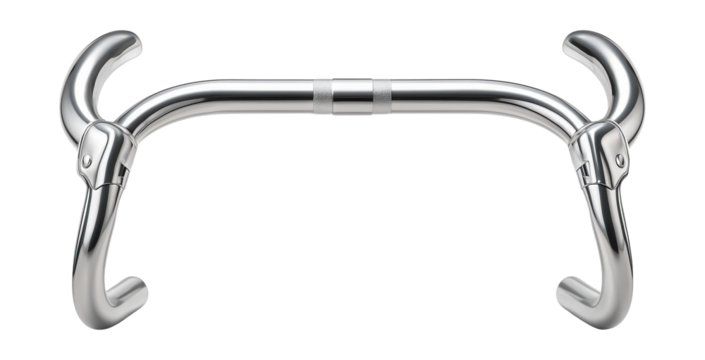 Curved bullhorn handlebars with a polished finish and built-in brake levers.