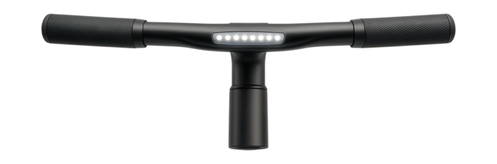 Flat handlebar featuring built-in LED lights and an ergonomic grip design.