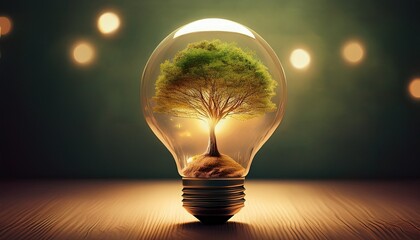 sustainable energy concept showcasing a tree enclosed within a light bulb